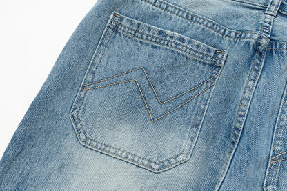 streetwear ropa hombre lightning pattern washed split jeans for men washed pocket baggy casual denim trousers oversized cargos 1 unique cargo style 645