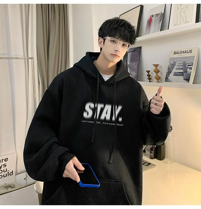 New in Letter STAY Print Sweatshirts Men Casual Vintage Fleece Pullovers Hoodies Autumn Y2K Streetwear Baggy Hoody Clothes Street King Limited
