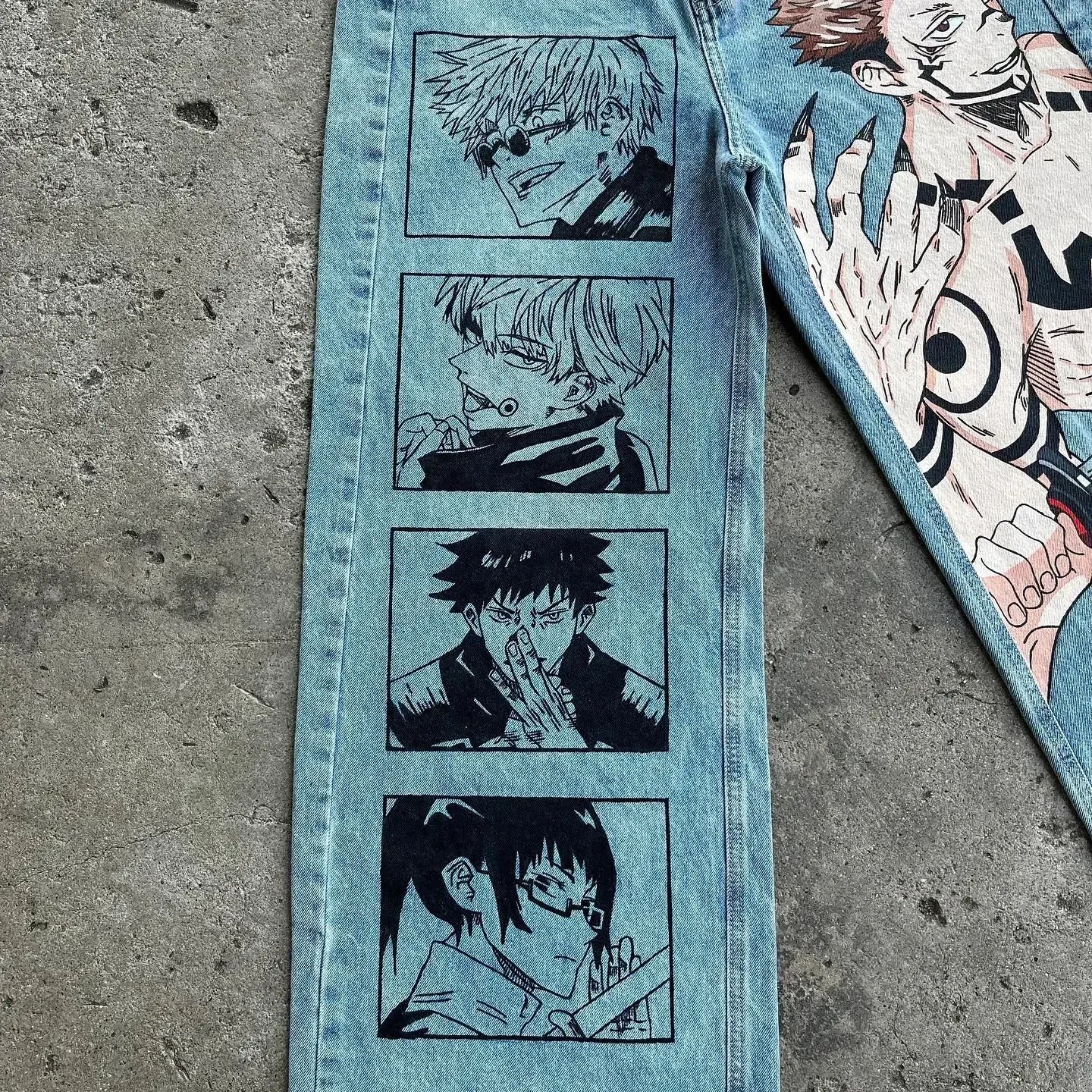 harajuku many ghost faces print y2k men s jeans popular anime baggy jeans wide leg pants streetwear trouser men clothing unique jeans style 4516