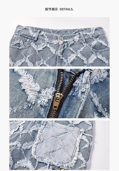 Y2K Star Embroidery Plaid Stacked Jeans Pants for Men Straight Women Hip Hop Denim Trousers Pantalon Homme Street Raw Edge Pant Street King Limited