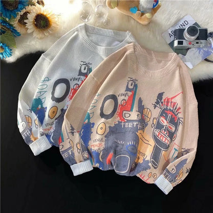 Rainbowtouches Men Sweaters High Street Graffiti Crew Neck Trendy Vintage Knitted Sweater Spring And Autumn Mens Clothing Street King Limited