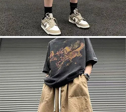 Korean Khaki Cargo Shorts for Men and Women in Summer Y2K Japanese Retro Casual Wide-leg Harajuku Trendy Sports Shorts Street King Limited