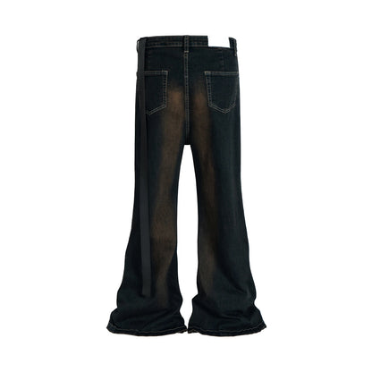 RO Ribbons Contrast Color Washed Micro Flared Jeans for Men Straight Casual Baggy Denim Trousers Ropa Hombre Loose Cargo Pants Street King Limited