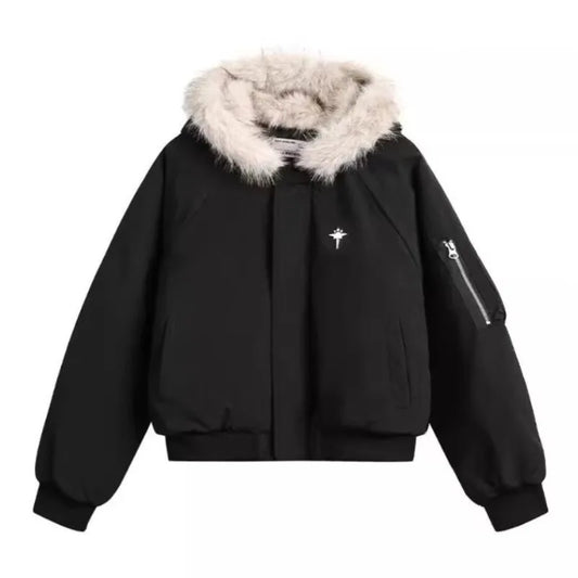Winter American Street Hooded Parkas Mens New 2024 Thickened Trendy Fur Collar Cotton Jackets Warm Zipper Pocket Fluffy Coats Street King Limited