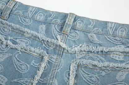 men distressed ripped patchwork paisley denim jean trouser fashion zipper biker jeans streetwear flare pants loose joggers jeans unique joggers style 4022
