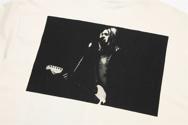 Vintage Band Cobain Portrait Print Heavyweight Short Sleeve High Street Casual Loose Cotton 90S Rock T-shirt High-quality Tops Street King Limited