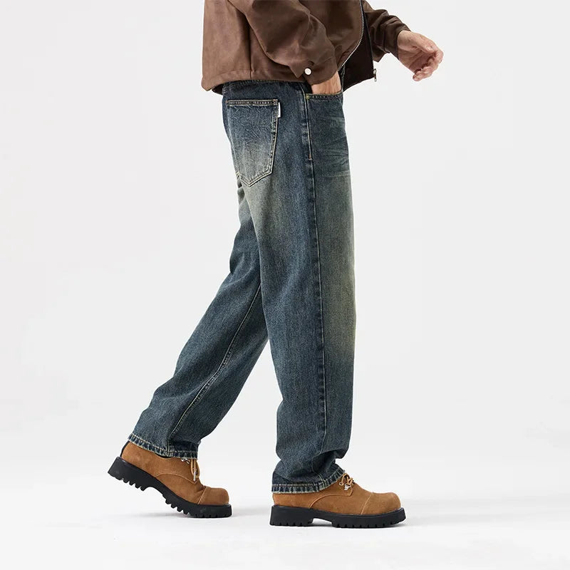 mens streetwear fashion loose casual plus size straight wide leg denim baggy jeans pants boyfriend jeans trousers denim street jeans
