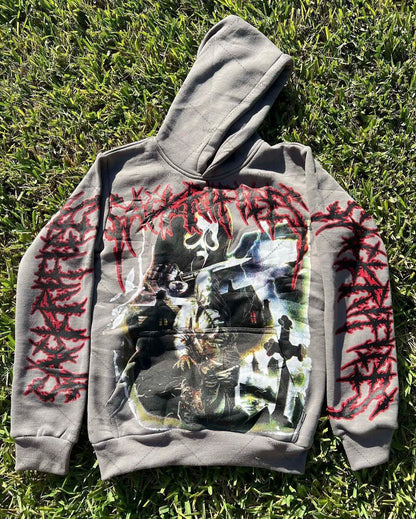 2023 New American Gothic Letter Print Oversized Hoodie Men's Y2K Retro Street Hip-Hop Loose Long-Sleeved Sweatshirt Men's Street King Limited