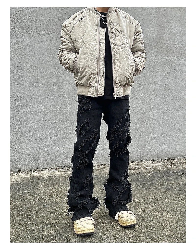 mens distressed ripped destroied tassel denim jean pants new fashion biker jeans streetwear flare pants joggers y2k men s jeans unique joggers style 2979