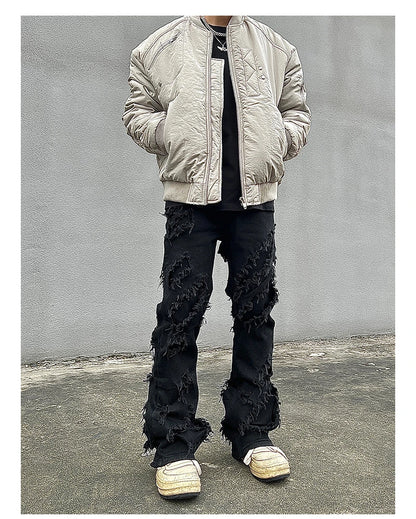 mens distressed ripped destroied tassel denim jean pants new fashion biker jeans streetwear flare pants joggers y2k men s jeans unique joggers style 2979