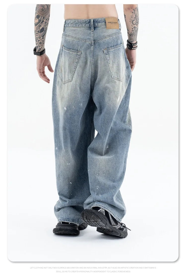 Splashing ink to wash old baggy retro jeans Street King Limited