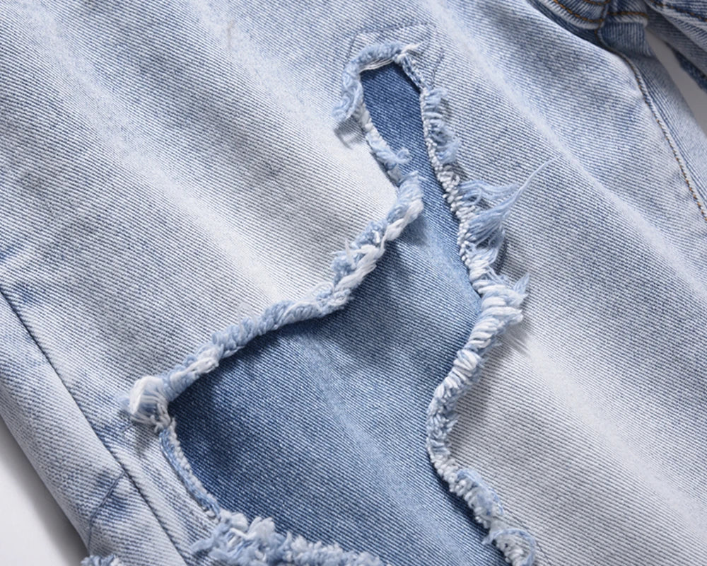 high street vibe style patchwork frayed jeans pants for men retro washed hole ripped casual loose denim trousers oversized unique jeans style 2374