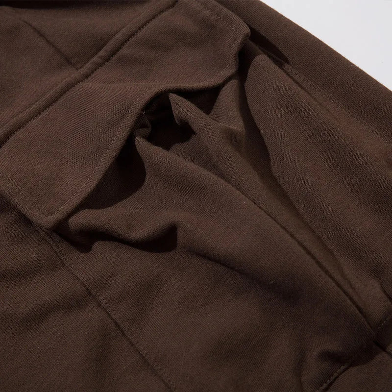Men Sweatpants Oversized Pockets Baggy Straight Cargo Pants Hip Hop Streetwear Casual Drawstring Joggers Trousers Brown Black Street King Limited