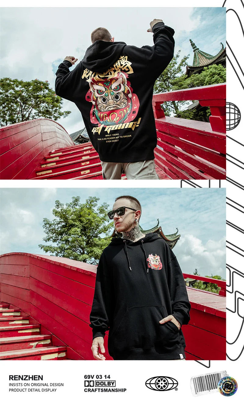 Japanese Streetwear Graphic Print Mens Hoodies Harajuku Fashion Fleece Pullovers Oversized Loose Comfortable Y2K Sweatshirts Street King Limited