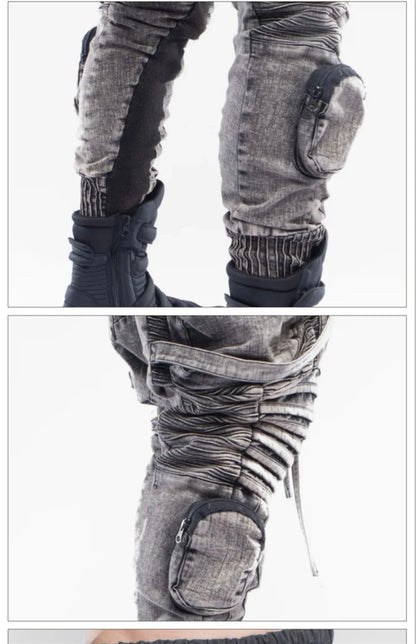 vintage motorcycle trousers joggers mens asymmetric straped pleated cross pants function elastic waist trousers unique joggers style 3595