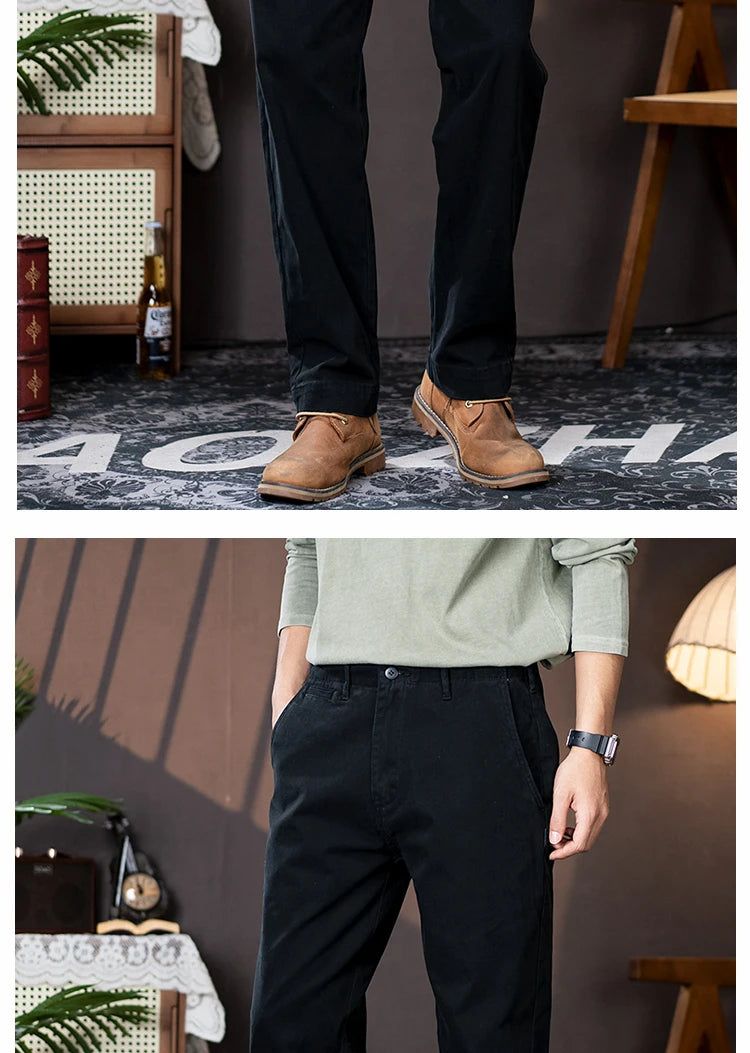 men american retro handsome loose casual business pure cotton pants japanese amikaji fashion straight cargo pant trouser unique cargo style 2405