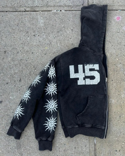 Street Retro Clothing Men Flame Print Oversized Sweatshirt Women Y2K Gothic Punk Harajuku Casual Top Loose Zipper Hoodie Women Street King Limited