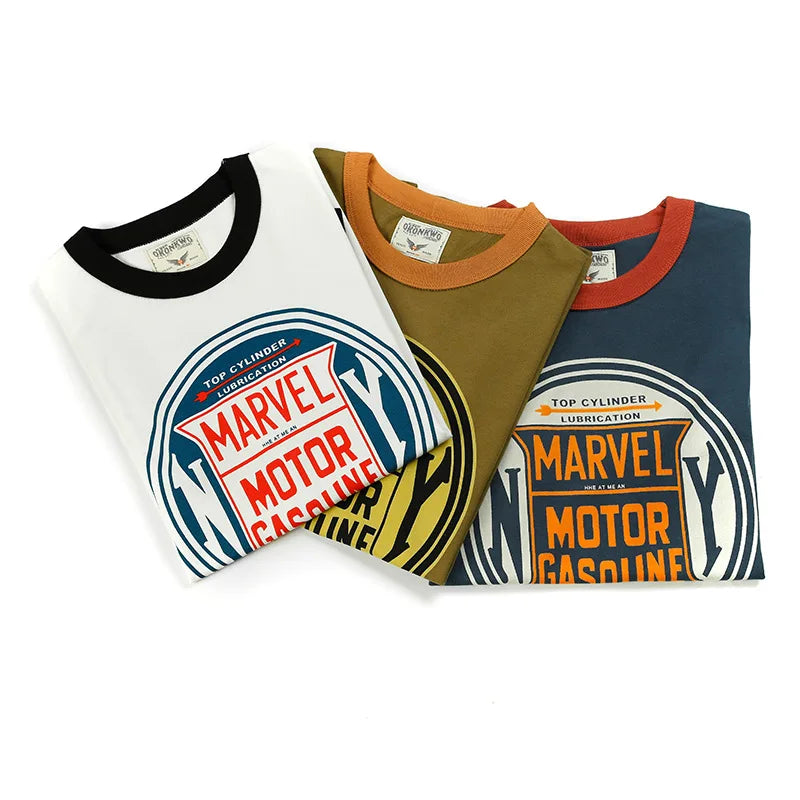 Summer Men'S Short Sleeved New Cotton Letter Printing Locomotive Element Thread Color Matching Round Neck Casual T-Shirt Street King Limited