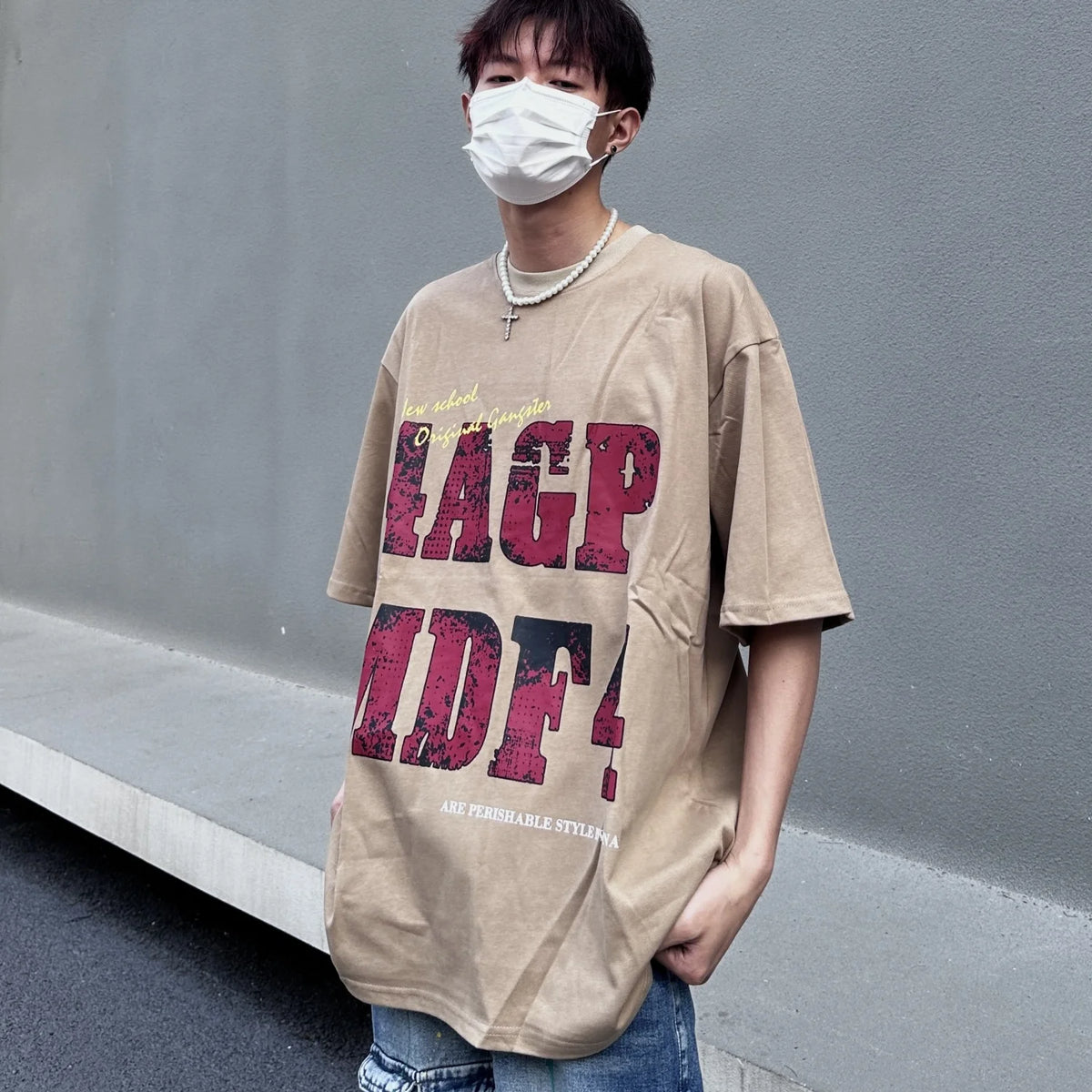 Cotton American Street Letter Rupture Printed T shirt Fashion Personalized Men and Women Hip Hop Loose oversized T shirt Top Street King Limited