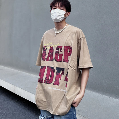 Cotton American Street Letter Rupture Printed T shirt Fashion Personalized Men and Women Hip Hop Loose oversized T shirt Top Street King Limited