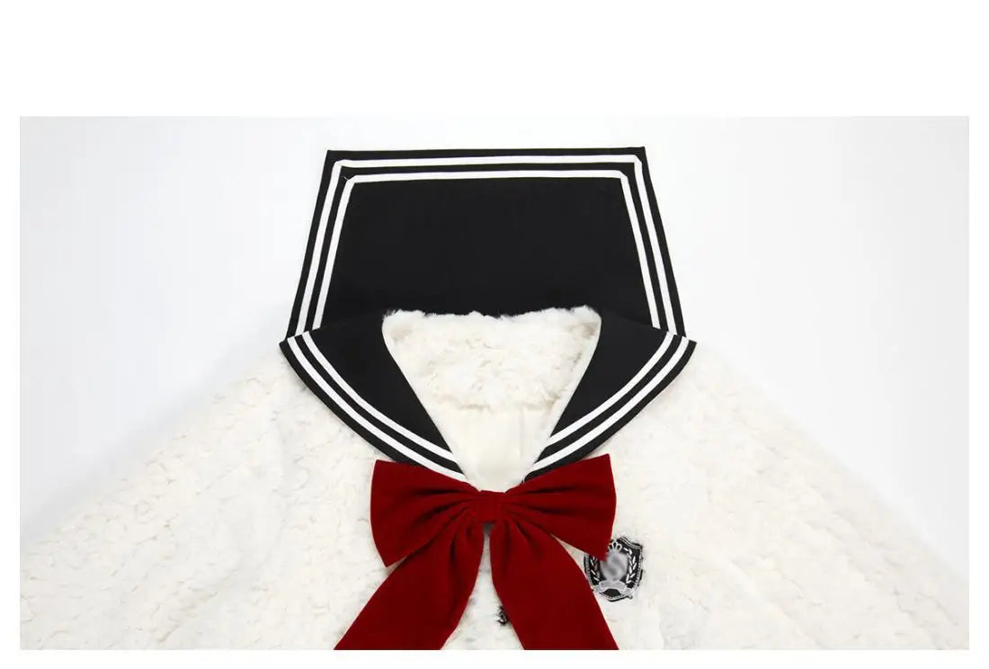 Harajuku Sweet Thicknecked Bow College Coat Woman Zip Up Hoodie Sailor Suit Plush Hoodies Women 2023 Streetwear Goth Y2k Clothes Street King Limited