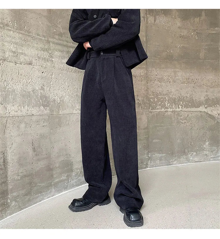 men 2 pieces sets corduroy short jacket wide leg pant suits korean streetwear fashion loose casual retro coat baggy trousers unique shorts style 2703