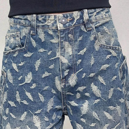 men jacquard loose casual hip hop vibe splice pocket denim baggy jeans pants man streetwear ripped jeans trousers boyfriend unique jeans style 2994