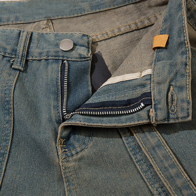 Men Cargo Jeans Multi Pocket Design Wide Leg Denim Pants Vintage Washed Streetwear Loose Trousers Y2K Men's Clothing Street King Limited
