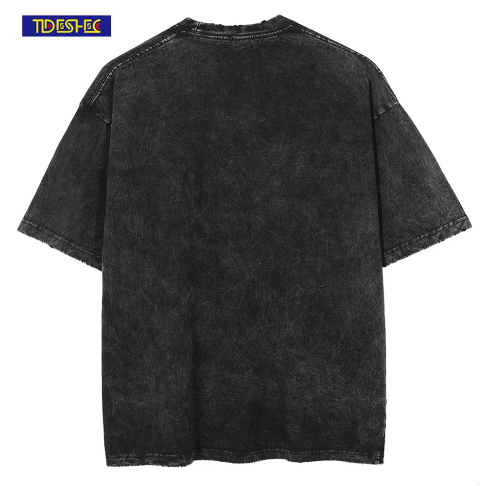 Men Hip Hop T Shirt Streetwear Rap Star Portrait Printed T Shirt 2022 Harajuku Washed Short Sleeve Distressed Oversized T Shirt Street King Limited