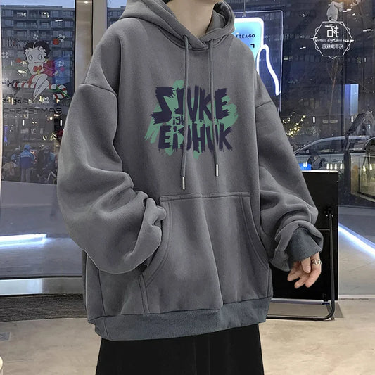 Autumn Design Letter Print Fleece Hoodies For Men Fashion Hip Hop Oversized Sweatshirt Y2K Streetwear Pullover Hoodie Clothing Street King Limited