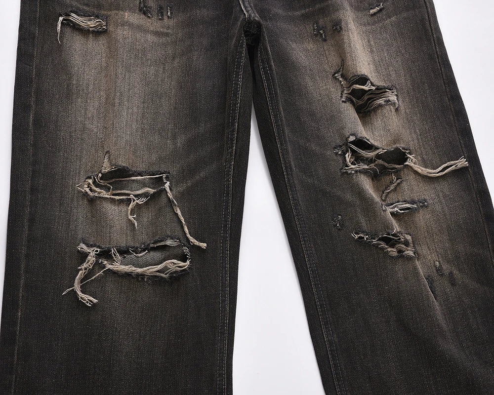 streetwear frayed hole distreesed ripped baggy jeans for men and women pantalones hombre y2k casual denim trousers oversized unique jeans style 5831
