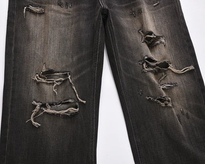 streetwear frayed hole distreesed ripped baggy jeans for men and women pantalones hombre y2k casual denim trousers oversized unique jeans style 5831