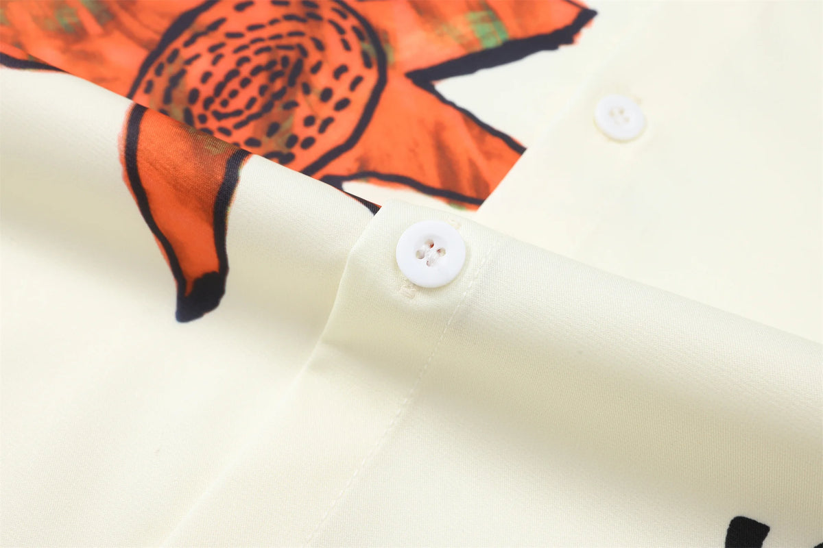 24SS Vintage Retro Starfish Direct Print High-Street Casual Beach Style Quality Short Sleeve Shirt Street King Limited