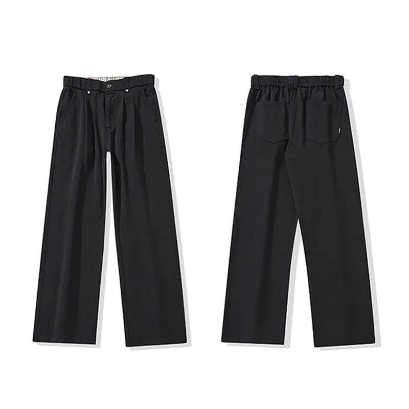 mens trend streetwear fashion loose casual plus size straight wide leg suit pant office man commute work pants trousers minimalist street pants