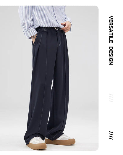 men bright line elastic waist streetwear fashion loose casual plus size straight suit pants work man business trousers unique default style 1805