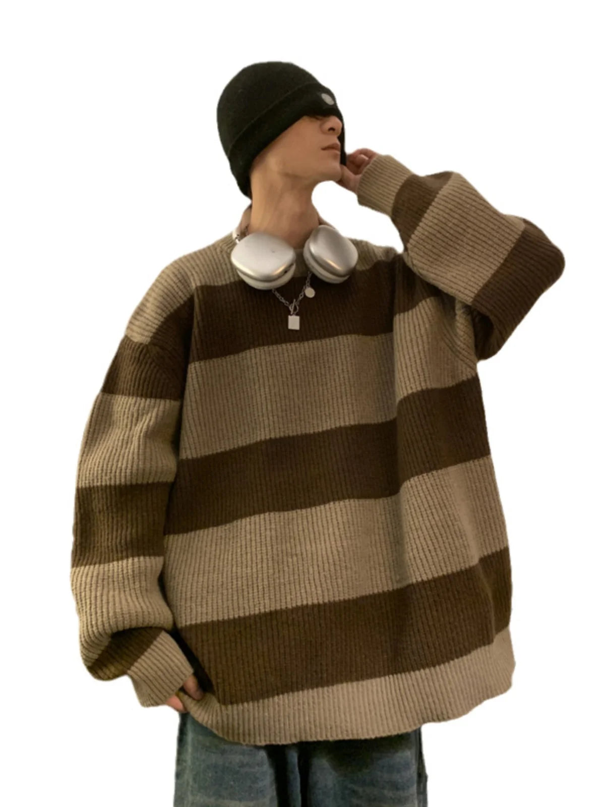 2023 striped sweaters lazy mens knitwear autumn and winter new outerwear trendy brand high end thread clothing men pullover urban fashion pants