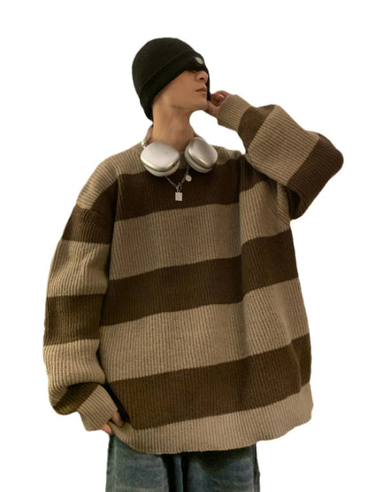 2023 striped sweaters lazy mens knitwear autumn and winter new outerwear trendy brand high end thread clothing men pullover urban fashion pants