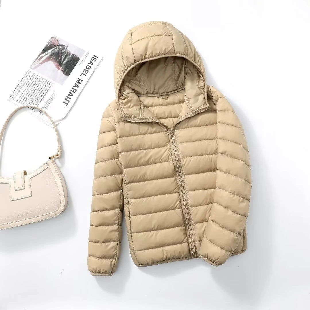plus size thin light down jacket women 2023 autumn winter slim short hooded warm white duck down coat women outerwear streetwear unique shorts style 4263