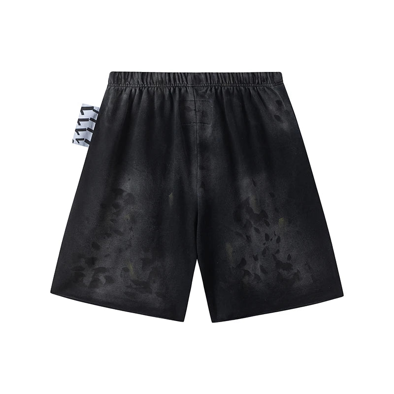 RRR123 2024 New Sports Shorts Heavyweight Washed Graffiti Print Vintage Drawstring Capris Casual High Street Loose Curled Y2K Street King Limited
