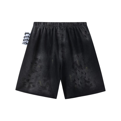 RRR123 2024 New Sports Shorts Heavyweight Washed Graffiti Print Vintage Drawstring Capris Casual High Street Loose Curled Y2K Street King Limited