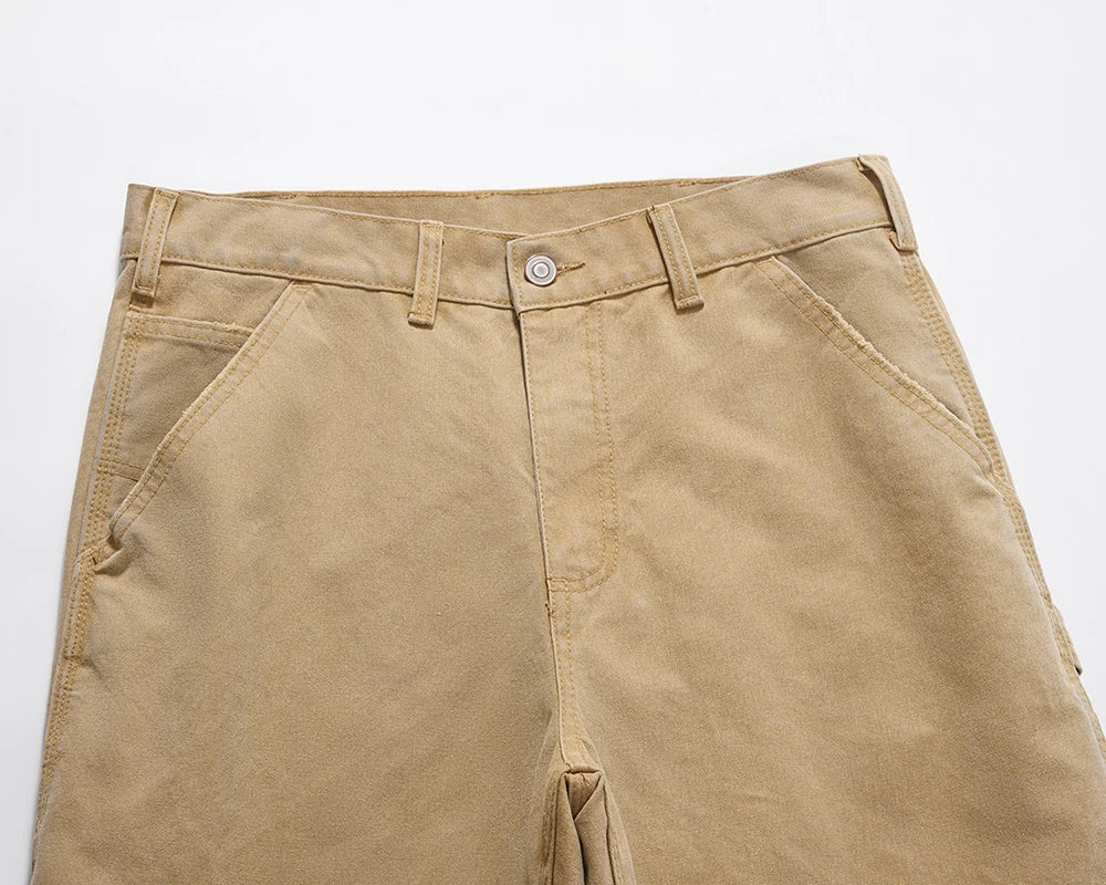 y2k sashes pockets solid color cleanfit cargo shorts mens summer wide leg streetwear baggy knee length pants oversized unique cargo style 233
