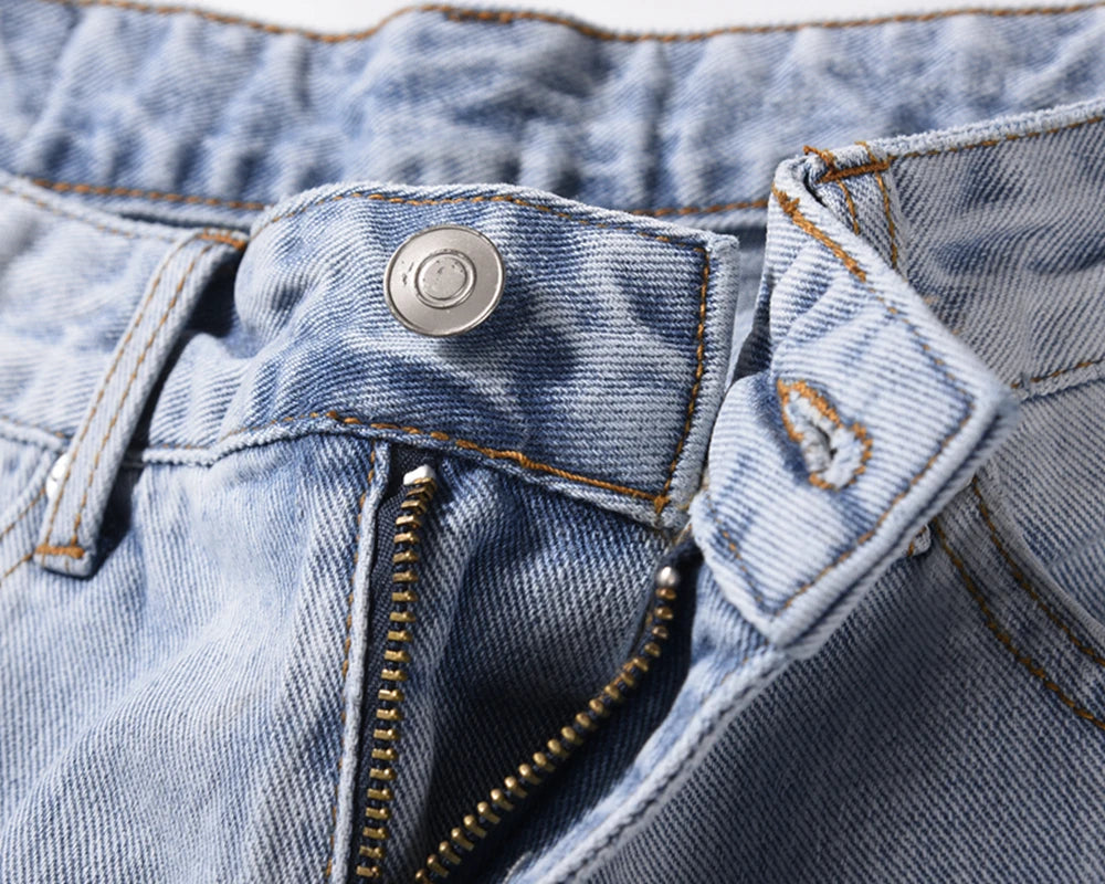 high street vibe style patchwork frayed jeans pants for men retro washed hole ripped casual loose denim trousers oversized unique jeans style 2372