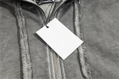 new thug club brand fashion high street vibe style cotton oversized splicing zipper washed distressed grey jacket hoodies unique default style 117