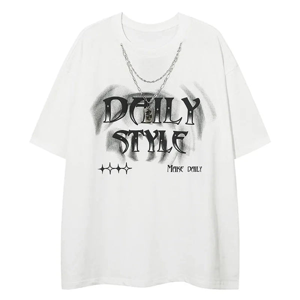 Men Short Sleeve T Shirts Necklace Letter Print Tshirt Japanese Retro Oversized Tee American Street Hip Hop Couple Summer Tops Street King Limited