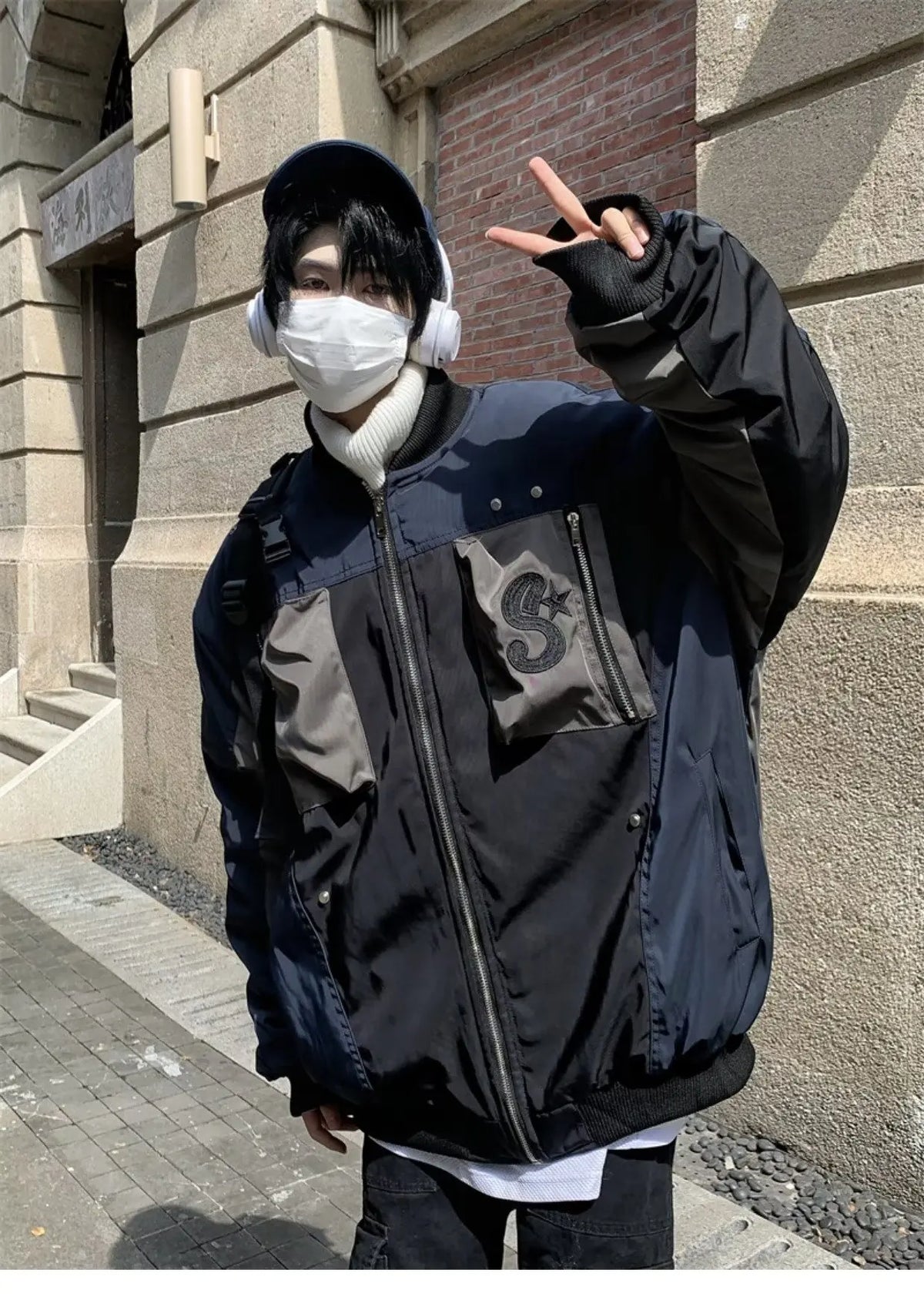 multi pocket bomber jacket men vintage loose varsity coat fashion korean patchwork baseball pilot outerwear unisex spring autumn unique default style 3735