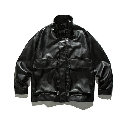 japanese spring pu leather jacket mens high street black profile tooling pilot jacket loose standing collar motorcycle outwear unique default style 2080