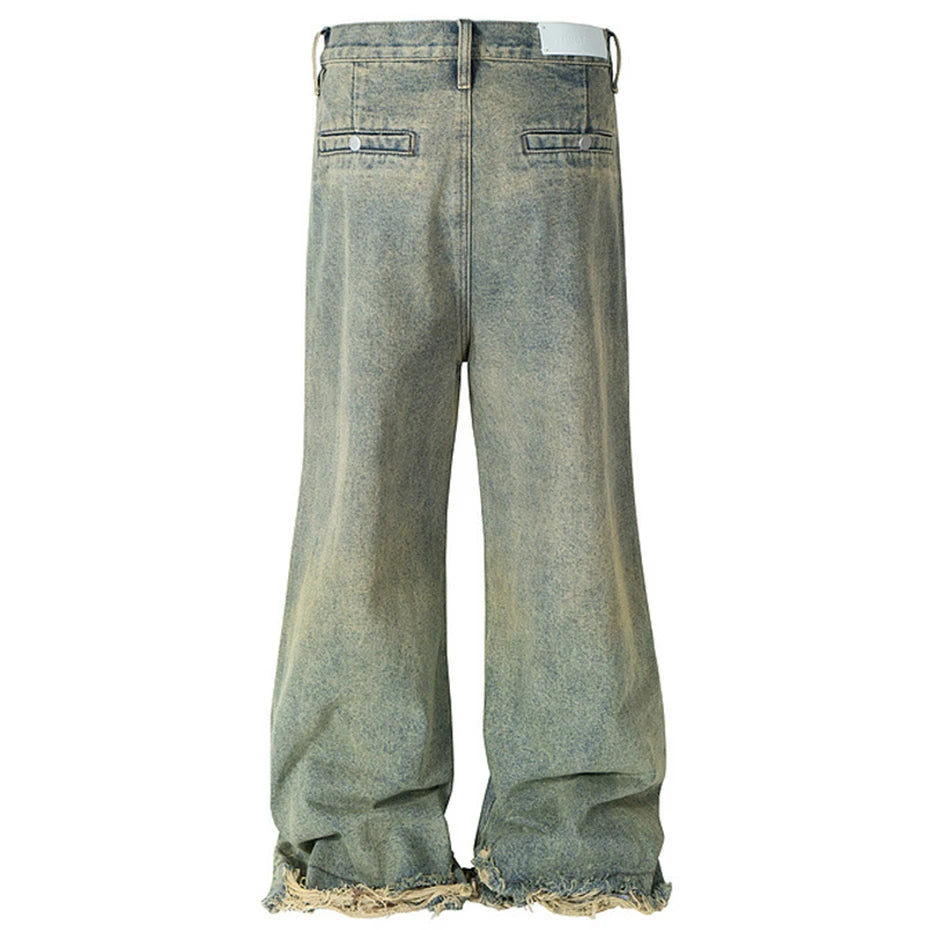 men vintage jeans distressed retro loose straight denim pants 2024 man ro style jeans trousers ripped baggy denim