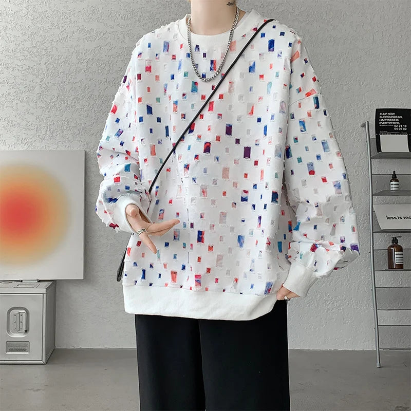 Cotton Hollow Hoodie Men Oversized Plaid Sweatshirt Men Streetwear Hip Hop Loose Pullover Hoodie Mens Round Neck Hoody M-3XL Street King Limited