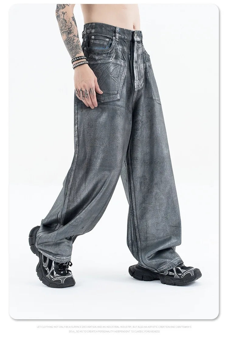 Autumn/winter 2024 loose wash jeans with silver coating Street King Limited