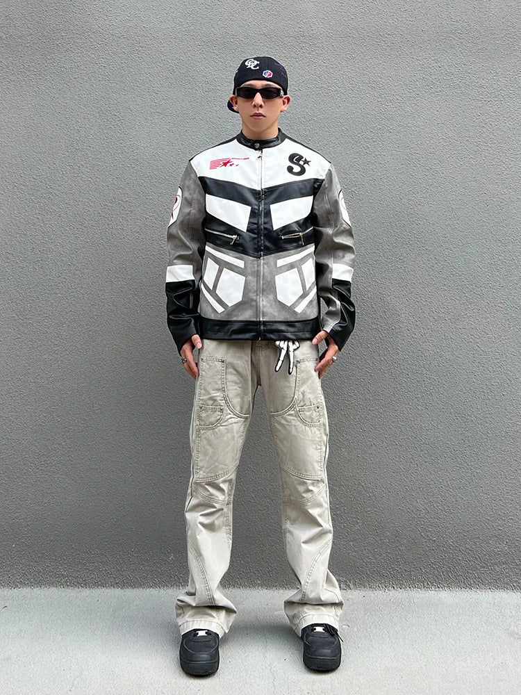 racing jackets fashion letter embroidery patchwork zipper jacket coats men hip hop pu lether outerwear casual streetwear jackets unique default style 4238
